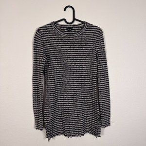 Theory Womens Black White Striped Wool Blend Pullover Knit Sweater Petite Size P